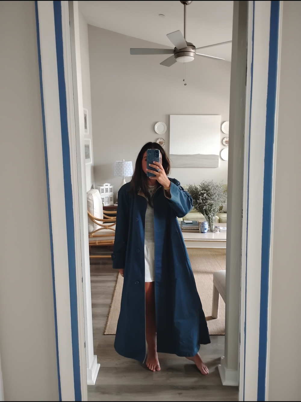 Vintage London Fog Long Navy Trench Coat - Classic Minimalist